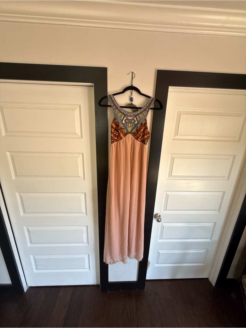 Flying Tomato Peach Maxi Dress with Multicolor Beaded Yoke